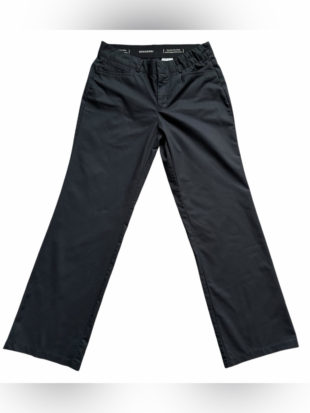 Dockers Womens 12M Flat Front Charcoal Gray Pants Banish the Blah Casual Stretch